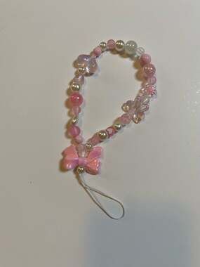 Pink Bow & Butterfly Beaded Phone Charm Wristlet Coquette
